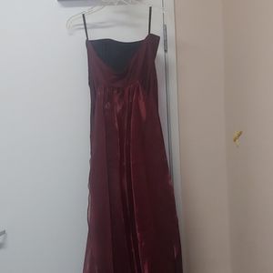 Long strapless maroon dress